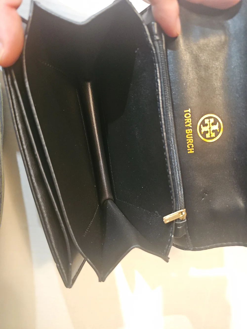 Tory Burch Black Leather Flap Shoulder Bag Crossbody Large Gold Logo Chain